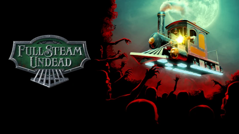 A flying steam train with zombies all around it